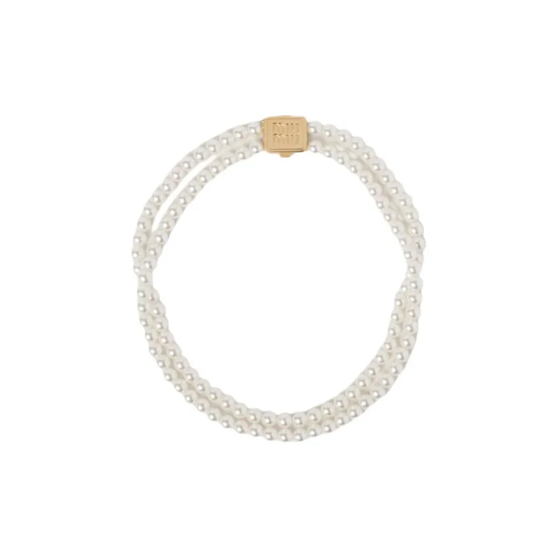MIU MIU Artificial Pearl Metal Necklaces Women's Gold-0