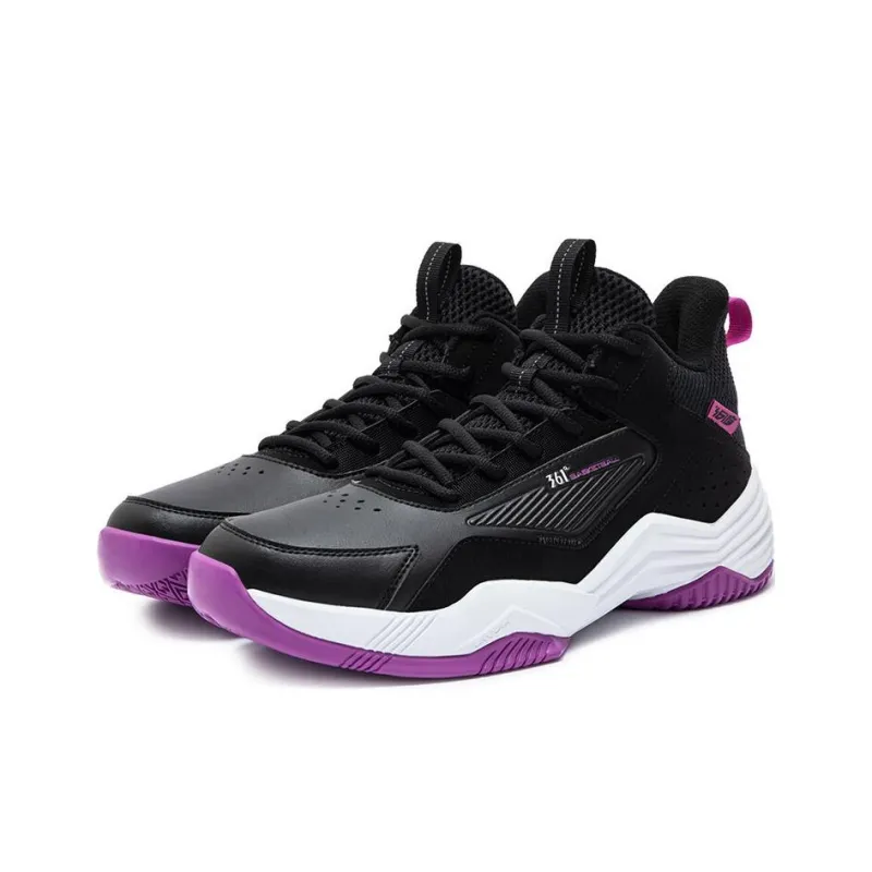 361° Burning Ball Game Cushioned Wear Resistant Breathable High Top Basketball Shoes Men's Black Purple-2