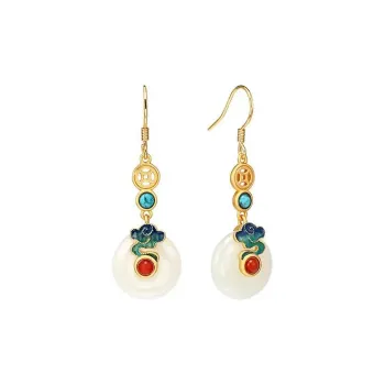 XIFULI Hetian Jade Earrings Pale Greenish White Jade Women's