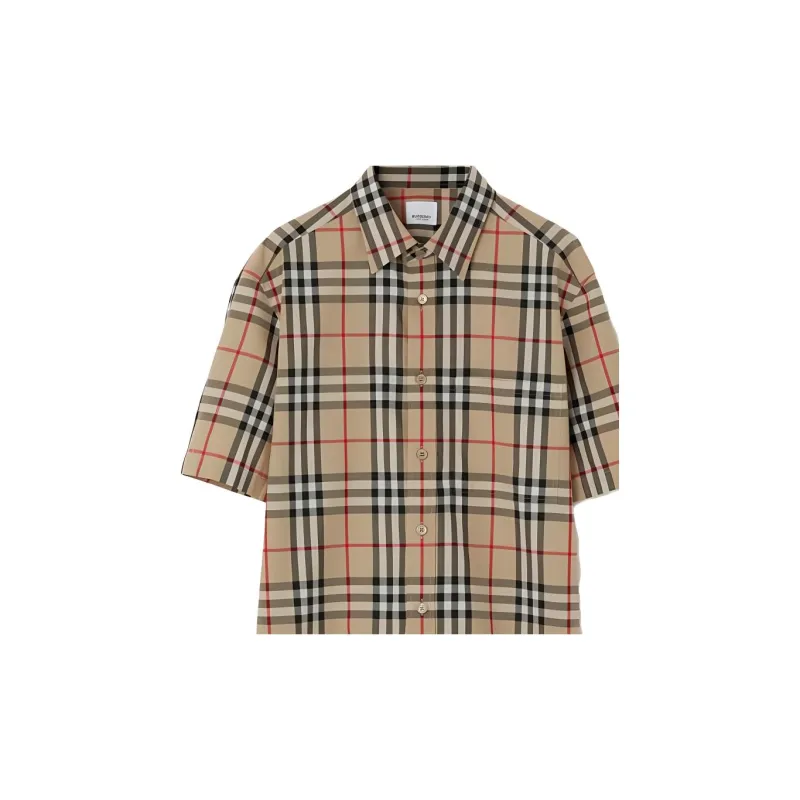 Burberry Check Cotton Shirt Shirt Men's Beige-6