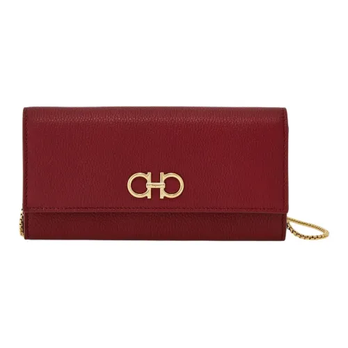 FERRAGAMO GANCINI Hammered Texture Cow Leather Wallet Women's Burgundy