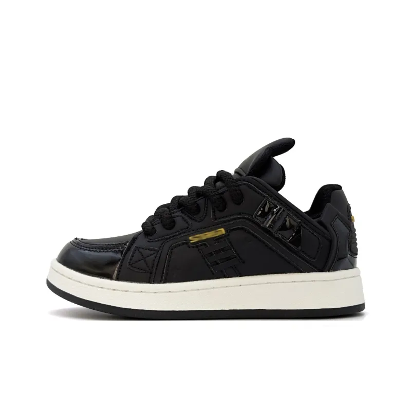 CHERRY&KALIKA Anti Slip And Wear Resistant Lightweight Height Increasing Low Top Skateboard Shoes Women's Black Gold-0