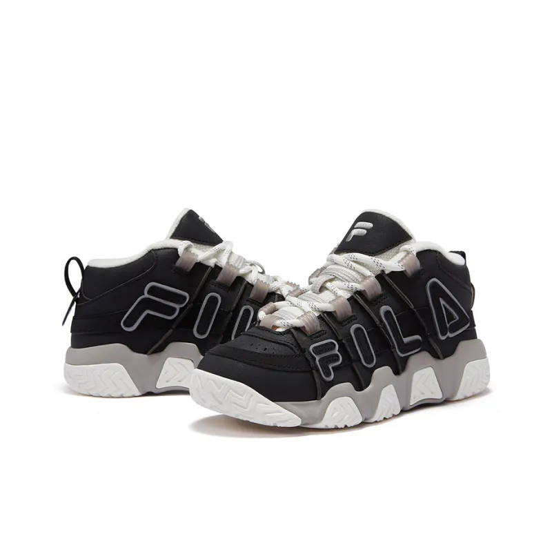FILA FUSION BARRICADE Puffy Shoes Wear Resistant Mid Top Vintage Basketball Shoes Women's Black White-2