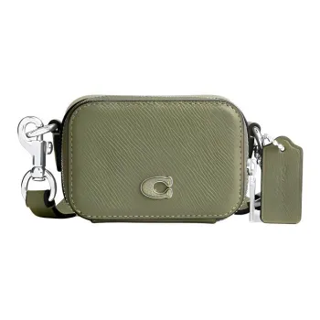 COACH Cross Grain Leather Camera Bag, Shoulder Bag, Crossbody Bag Mini Men's Olive Green
