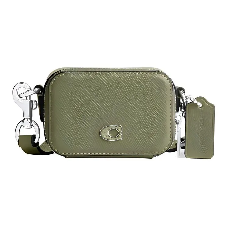 COACH Cross Grain Leather Camera Bag, Shoulder Bag, Crossbody Bag Mini Men's Olive Green-0