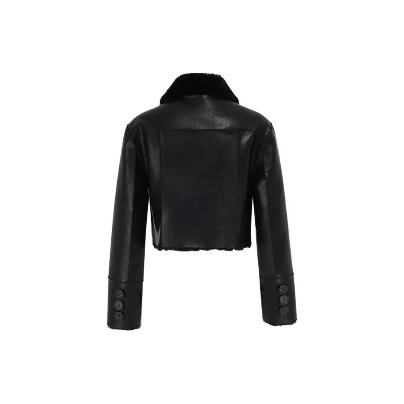 NOT YOUR ROSE FW24 Short Reversible Leather Mustang Jackets Coats Women's Black-1