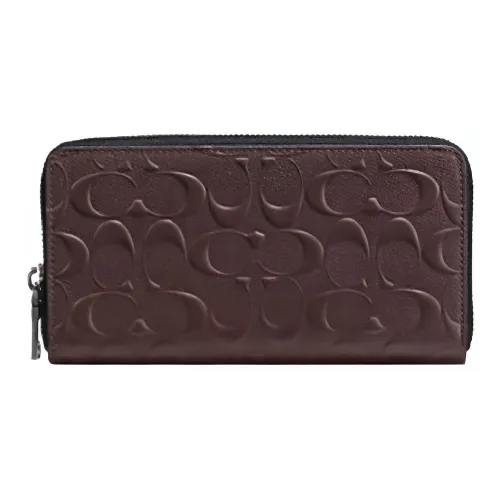 COACH Double Zip Wallet Leather Wallet Small Size Men's Brown Red