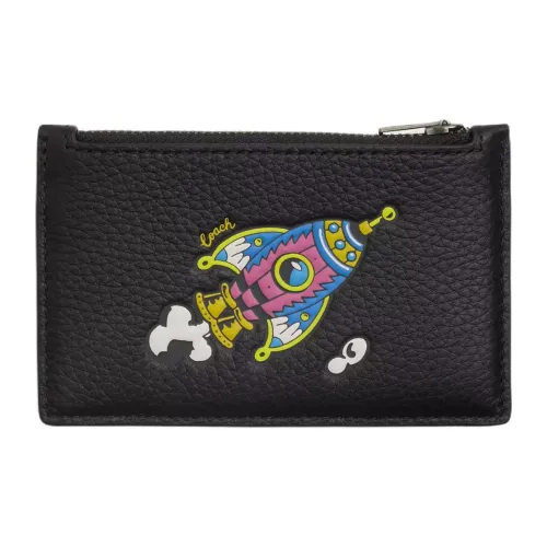 COACH Refined Pebbled Leather Card Holder Mini Women's Black