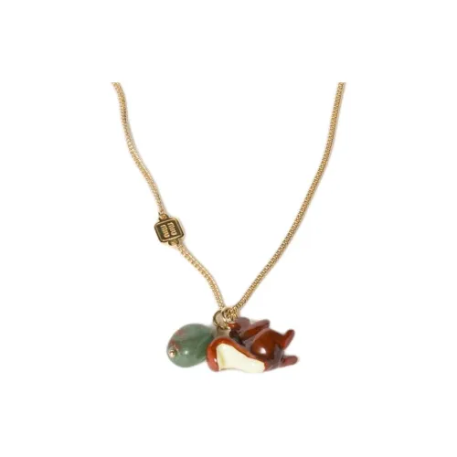 MIU MIU Metal Resin Aventurine Mother Of Pearl Necklaces Unisex Gold