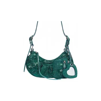 Balenciaga Le Cagole Shoulder Bag Xs Green Suede With Rhinestones