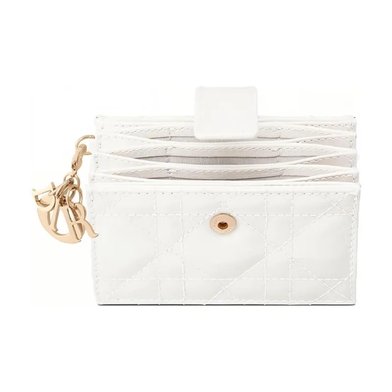 DIOR Lady Dior Patent Leather, Cow Leather Card Holder, Coin Purse, Card Holder Women's Milk White-2