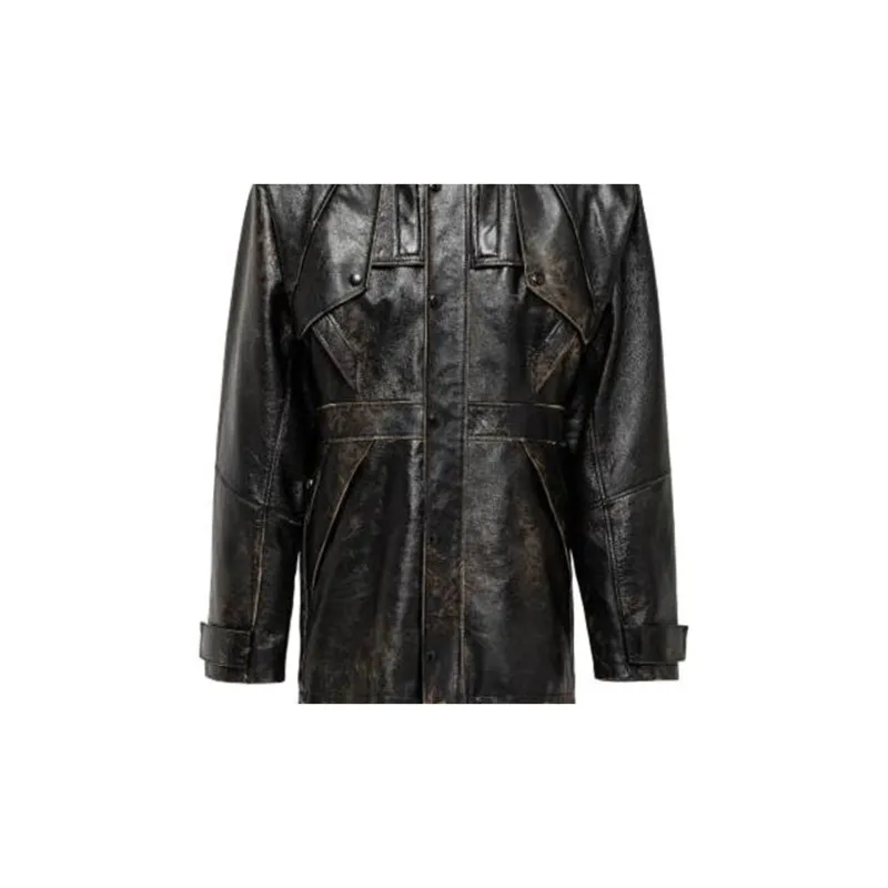 PRADA Leather Caban Jacket Jackets Coats Men's Black-4