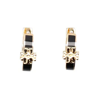 TORY BURCH Brass Enamel Cubic Zircon Earrings Women's Gold/Black