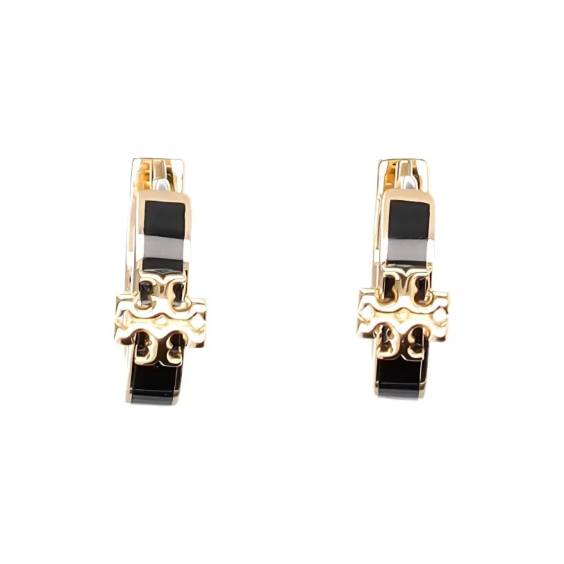 TORY BURCH Brass Enamel Cubic Zircon Earrings Women's Gold/Black-0
