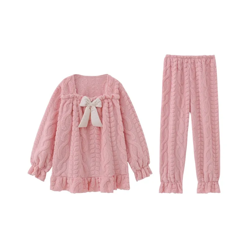 CAIHENGTONG Pajama Set Women's Bowknot Pink-0