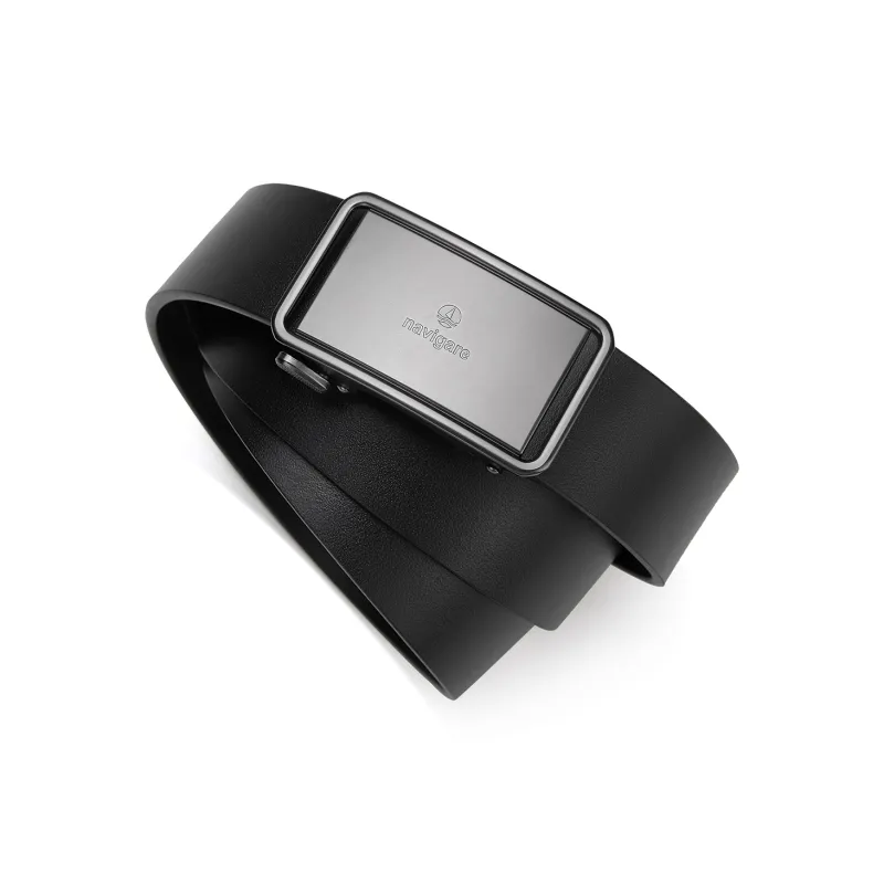 NAVIGARE Top Grain Leather Cow Leather Belts Men's Gunmetal Matte Black Width 3.6cm-8