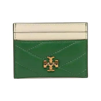 TORY BURCH Quilted Leather Card Holder Wallet Women's Green