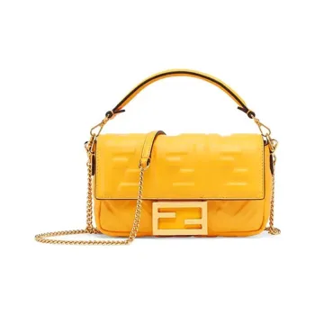 FENDI Baguette Fabric With Sheepskin Patchwork Baguette Bag Handbag Shoulder Bag Crossbody Bag Mini Women's Orange