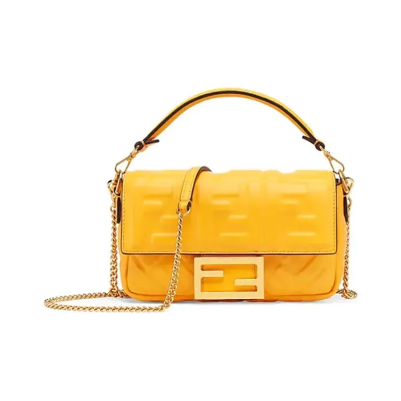 FENDI Baguette Fabric With Sheepskin Patchwork Baguette Bag Handbag Shoulder Bag Crossbody Bag Mini Women's Orange-0