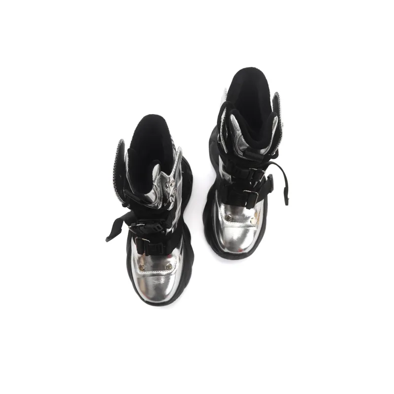 TOM TAILOR Black Obsidian Tactical Wave Boots Slip Resistant High Top Chunky Sneakers Women's-9