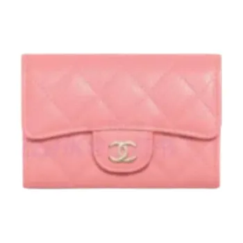 CHANEL Shiny Grained Calfskin Card Holder Women's Light Pink Red