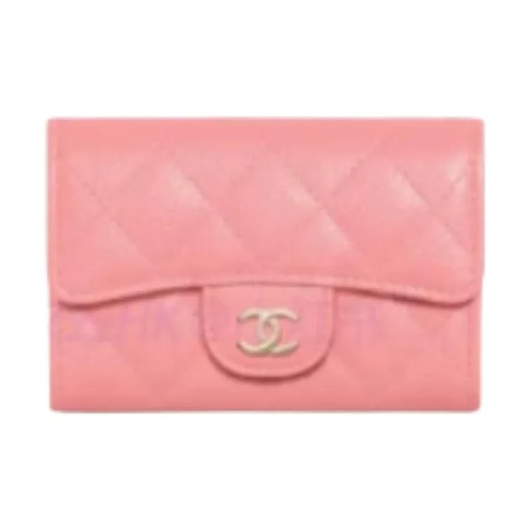 CHANEL Shiny Grained Calfskin Card Holder Women's Light Pink Red-0