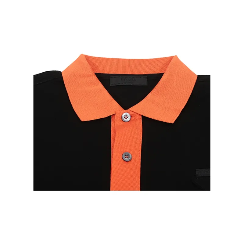 PRADA Polo Shirts Men Black Orange-2