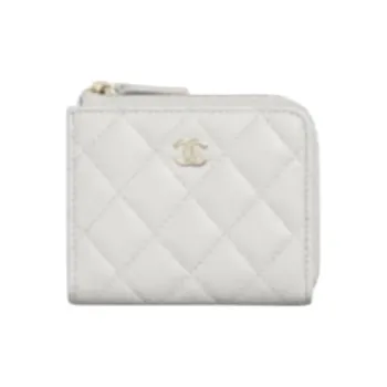 CHANEL Calfskin Wallet Women's Light Gray