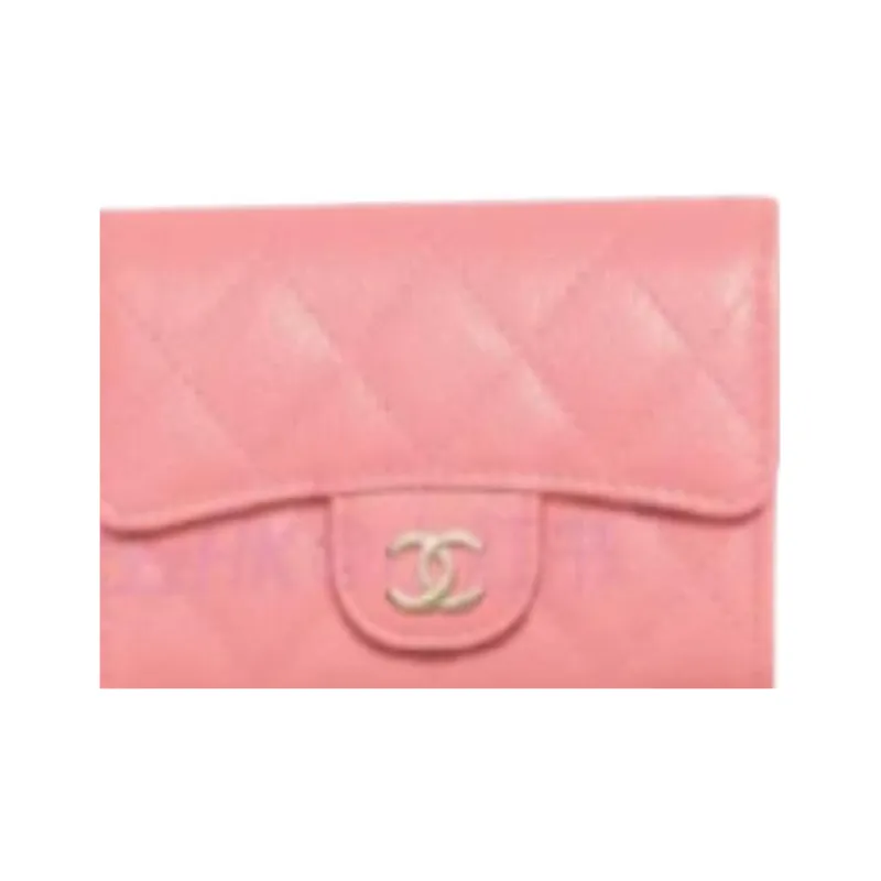 CHANEL Shiny Grained Calfskin Card Holder Women's Light Pink Red-1
