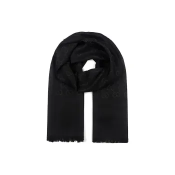 GUCCI GG Logo Wool Silk Scarf Black