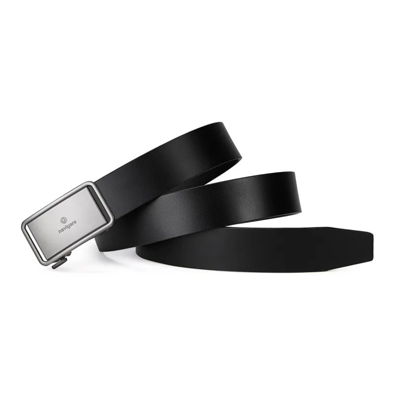 NAVIGARE Top Grain Leather Cow Leather Belts Men's Gunmetal Matte Black Width 3.6cm-5