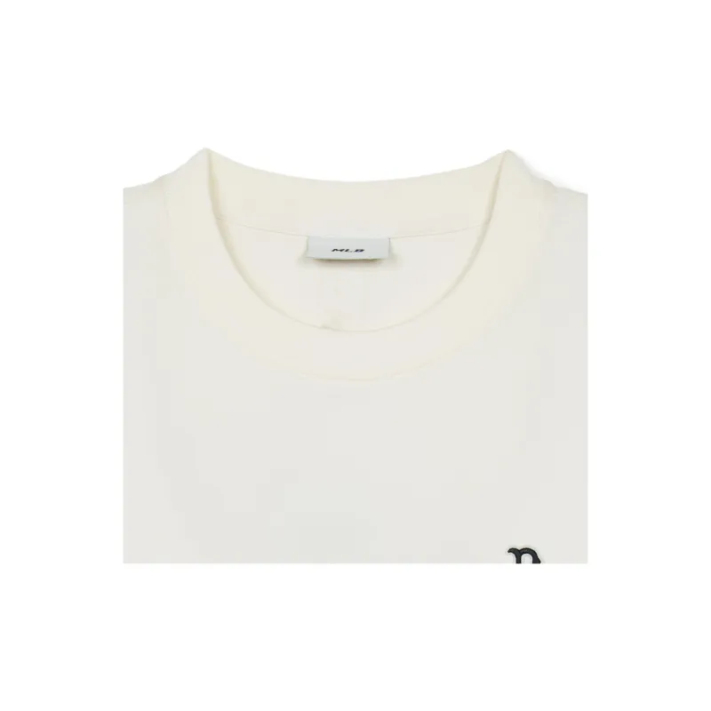 MLB BASIC SMALL LOGO Boston Red Sox T Shirt Unisex Cream White-4
