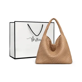 MILLIE'S Synthetic Leather Tote Bag, Shopping Bag, Handbag, Shoulder Bag Regular Women's Apricot/Black
