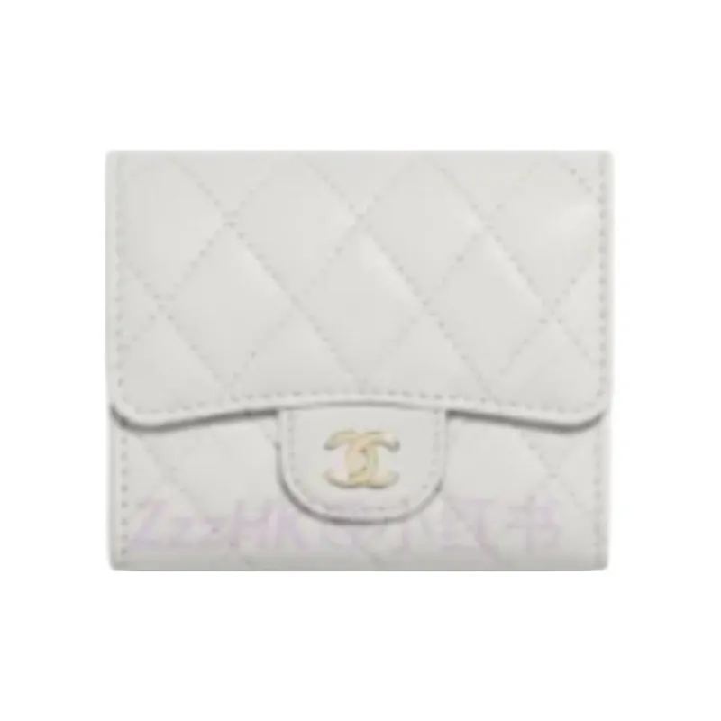 CHANEL Shiny Grained Calfskin Wallet Women's Light Gray-1