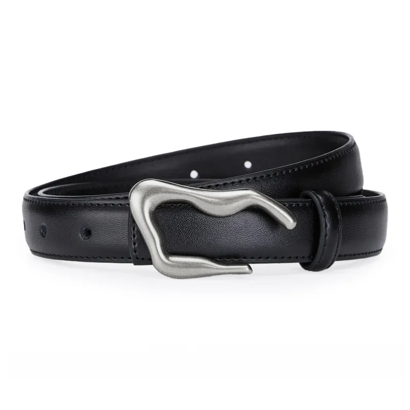 Jeccieziio Cow Leather Leather Belts Unisex Silver 2.5cm-3