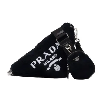 PRADA Triangle Fabric With Leather Accents Crossbody Bag Shoulder Bag Mini Women's Black