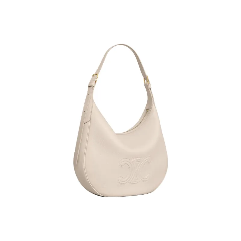 CELINE Calfskin One Shoulder Handbag Medium Size Women's Light Beige-1