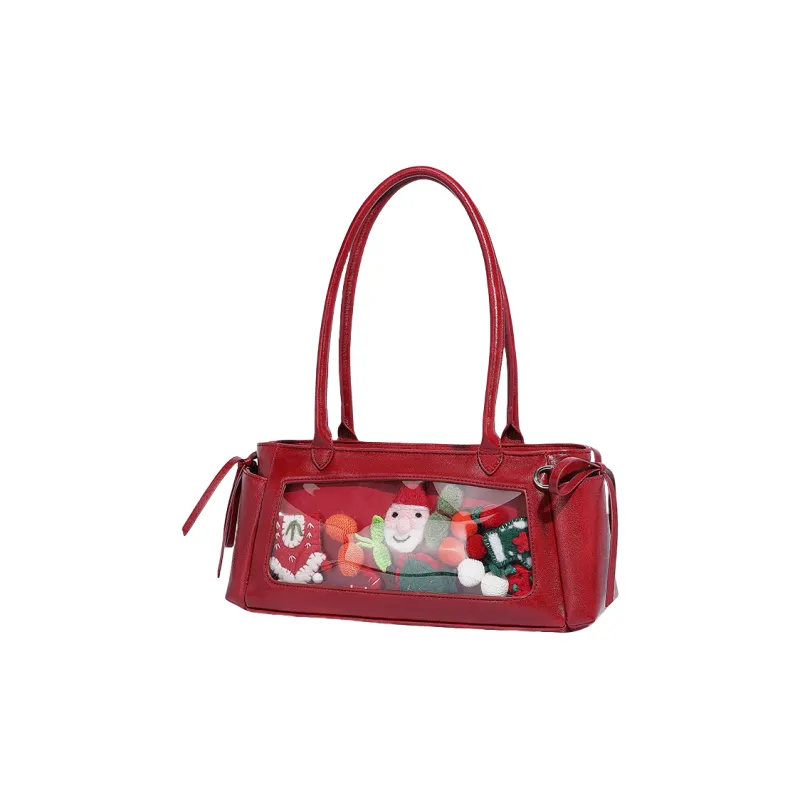 OCTSUI PU One Shoulder Handbags Medium Size Women's Ecru/Red/Brown Black-5