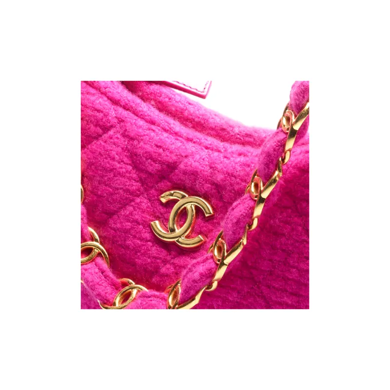 CHANEL 22K Autumn And Winter Twill Soft Tweed & Metal Detail Shoulder Bag, Handbag Women's Peach Pink-2
