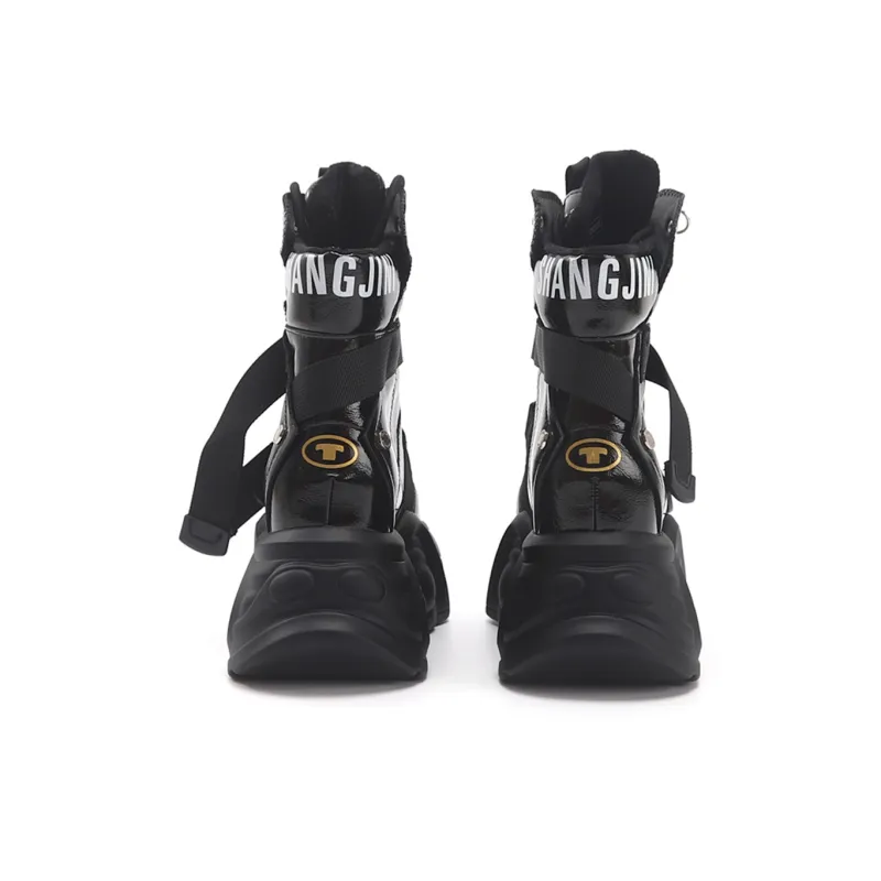TOM TAILOR Black Obsidian Tactical Wave Boots Slip Resistant High Top Chunky Sneakers Women's-4