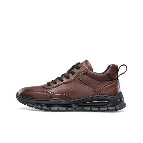 KANGNAI Men's Casual Shoes Men Low Top Black/Dark Brown