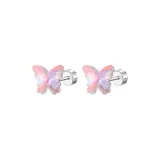Red Blue Butterfly, Titanium Steel Stud Earrings, 1 Pair, Eh-3530.ebD