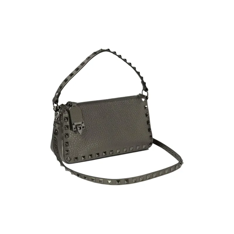 Valentino GARAVANIRockstud Calfskin Shoulder Bag, Crossbody Bag, Handbag Trumpets Women's Silver Gray-2