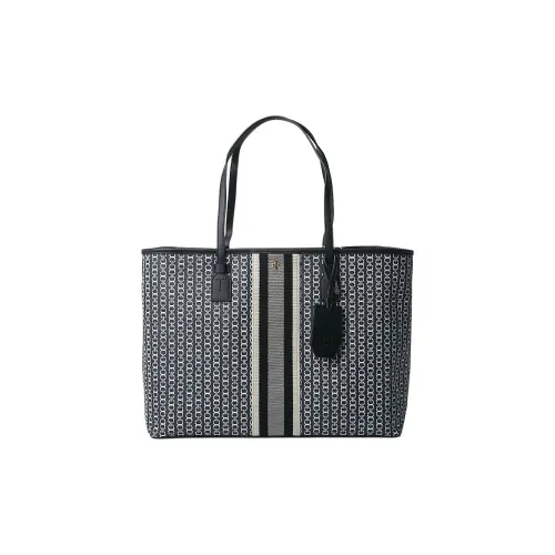 TORY BURCH Gemini Link Canvas Tote Shoulder Bag Women's Black & Coffee