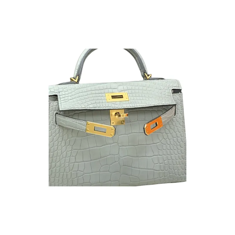 HERMES Mini Kelly 2nd Generation Matte Crocodile Leather Handbag Mini Women's 0V Crystal Gray-1