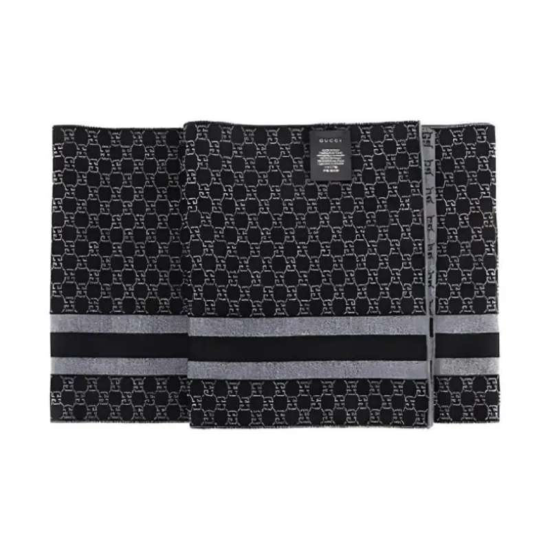 GUCCI Wool Knit Scarves Unisex Black-4