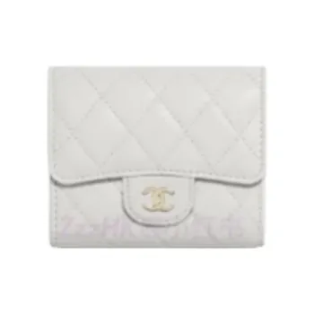 CHANEL Shiny Grained Calfskin Wallet Women's Light Gray