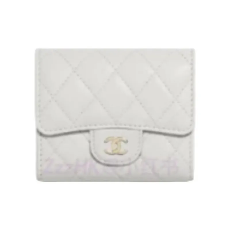 CHANEL Shiny Grained Calfskin Wallet Women's Light Gray-0