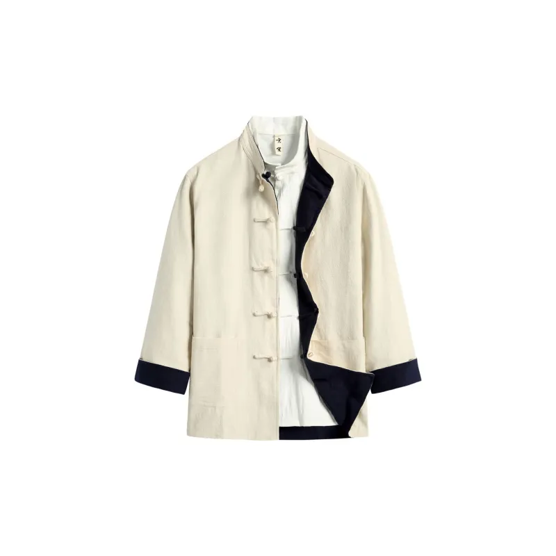 XUANSHENG Jackets Coats Men's Hemp-1