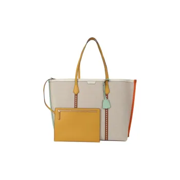 TORY BURCH Perry Canvas Bag Shopping Bag Large Size Women's Beige